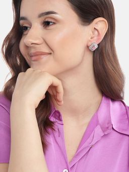 Gahan - Silver Plated Ad Studded Baby Pink Contemporary Earrings
