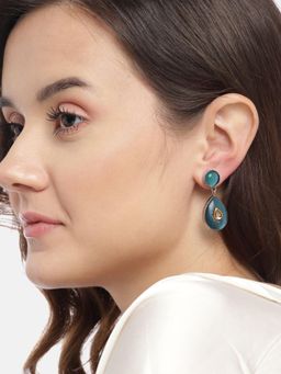Gahan - Silver Plated Kundan Blue Contemporary Drop Earrings