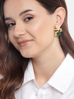 Gahan - Golden Plated Green Contemporary Bird Drop Earrings