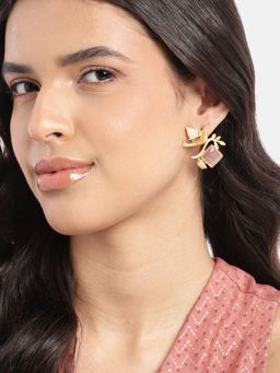 Gahan - Golden Plated Baby Pink Contemporary Bird Drop Earrings