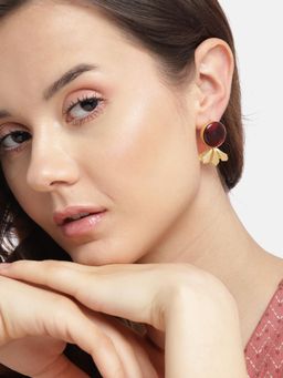 Gahan - Golden Plated Round Maroon Contemporary Bird Drop Earrings