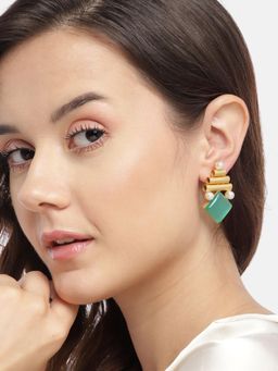 Gahan - Golden Plated Mint Green Contemporary Drop Earrings