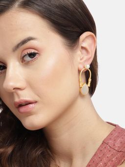 Gahan - Golden Plated Ivory Pearl Contemporary Drop Earrings