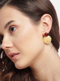 Gahan - Golden Plated Maroon Crystal Contemporary Drop Earrings