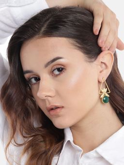 Gahan - Golden Round Floral Green Dangle Earring