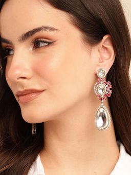 Gahan - Rani Pink Silver Plated Contemporary long Dangle Earrings