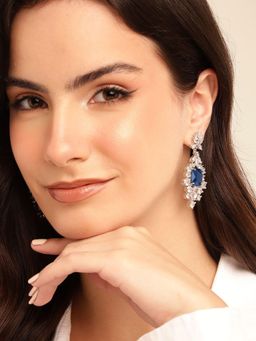 Gahan - Navy Blue Silver Plated American Diamond Contemporary Dangle Earrings