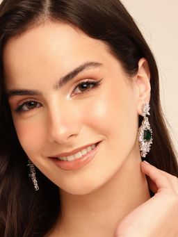 Gahan - Green Silver Plated American Diamond Contemporary Dangle Earrings