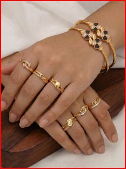 Gahan - Gold Plated 6 figure Ring and 2 Bangle for women