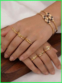 Gahan - Gold Plated 6 figure Ring and 2 Bangle for women