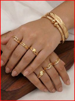 Gahan - Gold Plated 6 figure Ring and 2 Bangle for women