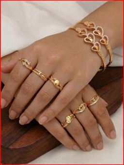 Gahan - Gold Plated 6 figure Ring and 2 Bangle for women