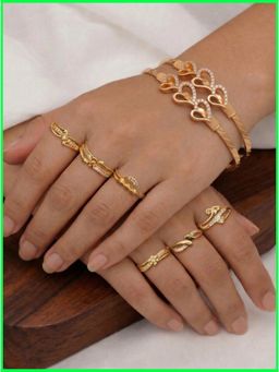 Gahan - Gold Plated 6 figure Ring and 2 Bangle for women