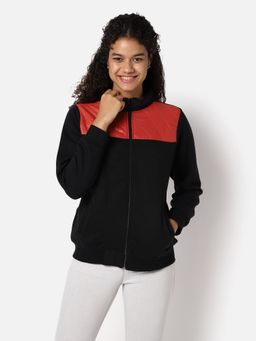 Campus Sutra - Womens Colour-Blocked Cotton Jacket Black