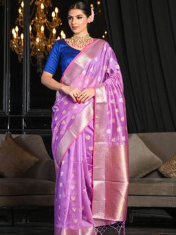 Beatitude - Mauve Shade Soft Modal Satin Silk Banarasi Woven Saree with Unstitched Blouse