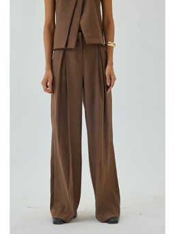 SHOP STAPLE - Brown High Waist Wide Leg Box Pleated Pant