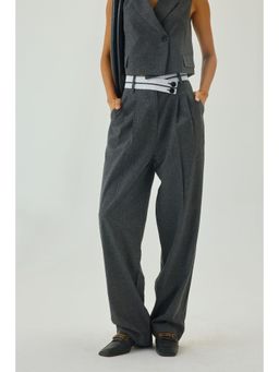 SHOP STAPLE - Grey High Waist Pleated Wide Leg Pant with Belt Detail