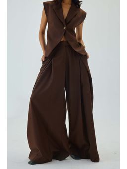 SHOP STAPLE - Brown Pleated High Waist Very Wide-Leg Pant