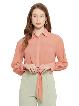 CAMLA - Barcelona Women Peach Knotted Semi Sheer Shirt with Camisole (Set of 2)