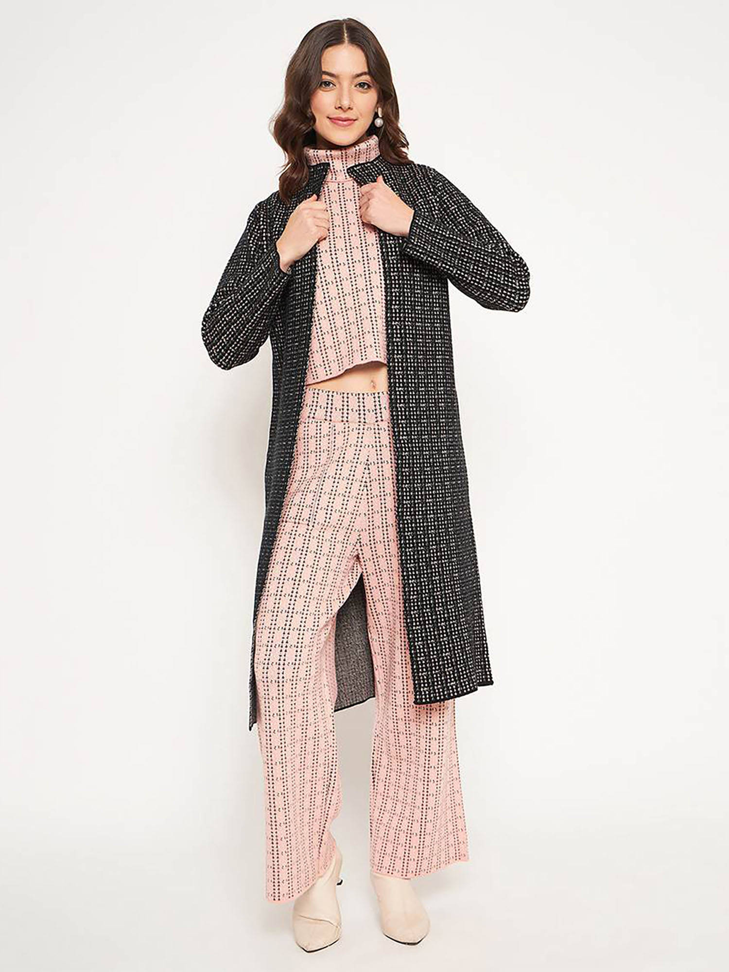 Buy Madame Women Pink Shrug Co-Ord (Set of 3) Online