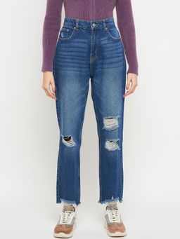Madame - Blue Straight Fit Distressed Jeans