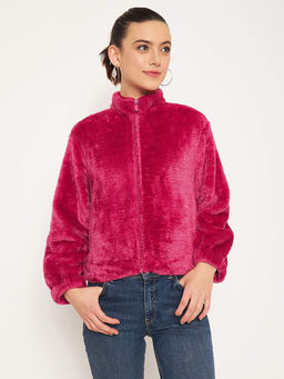Madame - Hot Pink Fleece High Neck Sweatshirt