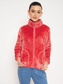 Madame - Fleece Warm Red High Neck Sweatshirt