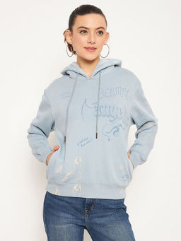 Madame - Celeste Blue Printed Hooded Sweatshirt