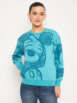 Madame - Disney Mickey Mouse Turquoise Blue Print Sweatshirt