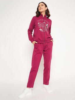 Madame - Secret Disney Graphic Print Raspberry Wine Track Suit (Set of 2)