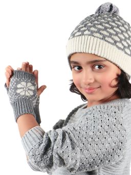 Bharatasya - Unisex Grey Knitted Christmas Pattern Winter Gloves (5-10 Years)