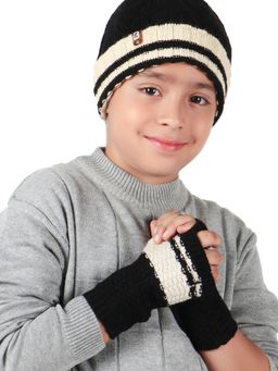 Bharatasya - Unisex Black Knitted Winter Gloves (5-10 Years)