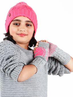 Bharatasya - Unisex Grey Knitted Unicorn Pattern Winter Gloves (5-10 Years)