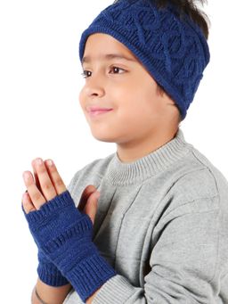 Bharatasya - Unisex Blue Woven Knitted Gloves (5-10 Years)