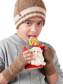 Bharatasya - Unisex Brown Woven Knitted Gloves (5-10 Years)