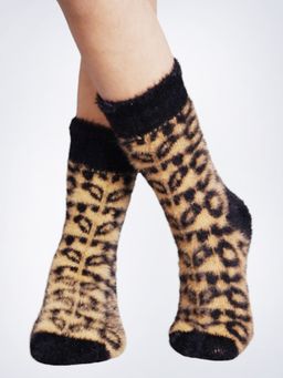 Bharatasya - Winter Leopard Fur Warm Soft Woolen Socks For Boys & Girls (5-10 Years)