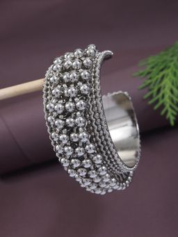 I Jewels - Navratri Ethnic Silver Oxidised Afghani Ghungroo Adjustable Cuff Kada Bracelet (Adb517Ox)