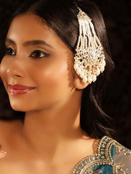 Priyaasi - Floral Elegance Pearl Sequenced Pearl Beads Gold Plated Jhumar Passa