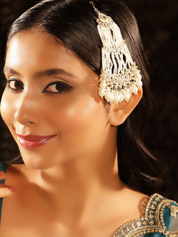 Priyaasi - Pearl Grace Kundan Drop Pattern Gold Plated Jhumar Passa