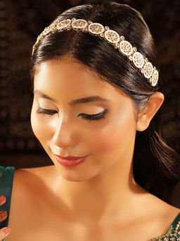 Priyaasi - Geometric Elegance Kundan White Pattern Matha Patti