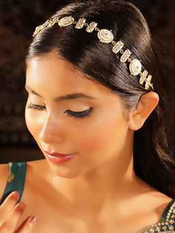 Priyaasi - Meenakari Pattern White Elegance Kundan Gold Plated Geometric Style Matha Patti