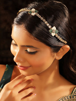 Priyaasi - Floral Kundan Green White Meenakari Design Gold Plated Elegant Matha Patti