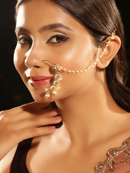 Priyaasi - Kundan Mini Pearls Design Nose Ring/ Nose Pin/Nath Gold Plated Elegant Design