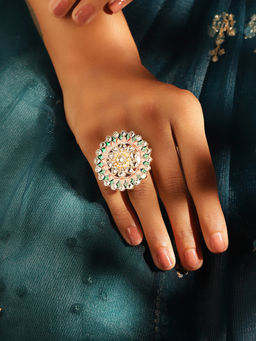 Priyaasi - Ethnic Meenakari Kundan Elegance Gold-Plated Geometric Pattern Adjustable Ring