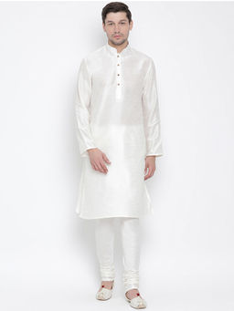 Vastramay - Men White Silk Blend Kurta Pyjama (Set of 2)