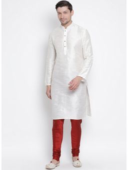 Vastramay - Men White Silk Blend Kurta Pyjama (Set of 2)