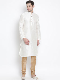 Vastramay - Men White Silk Blend Kurta Pyjama (Set of 2)