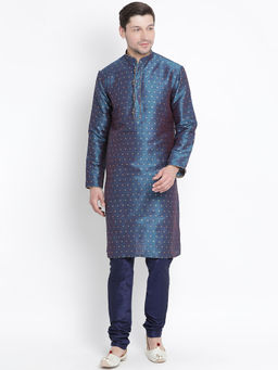Vastramay - Men Blue Silk Blend Kurta Pyjama (Set of 2)