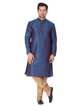 Vastramay - Men Blue Silk Blend Kurta Pyjama (Set of 2)