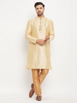 Vastramay - Men Gold And Rose Gold Silk Blend Kurta Pyjama (Set of 2)